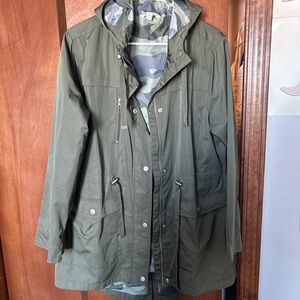 Time and Tru Olive Utility Jacket with Hood